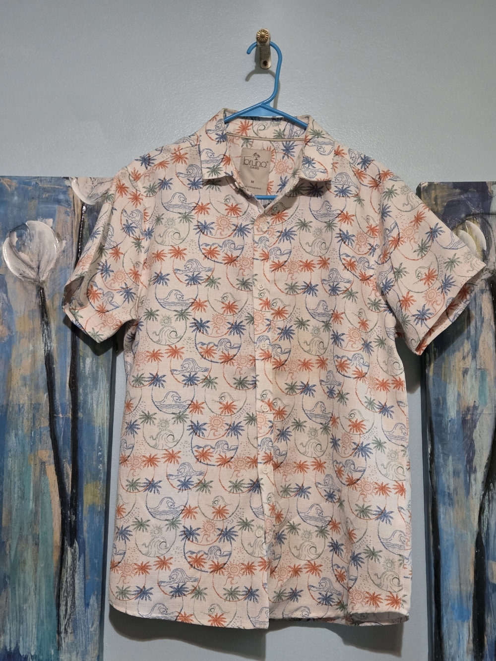 Men's Short-Sleeve Button-Down Palm Print Shirt - OffWhite/Multicolor